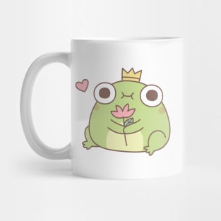 Cute Little Frog Prince Holding Flower Mug